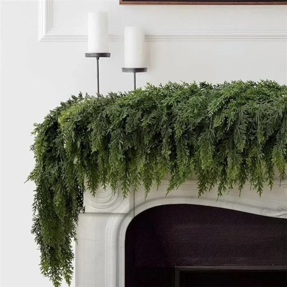 2PCS 9FT Christmas Cedar Garland with 240 Pine Tips Realistic Faux Garland